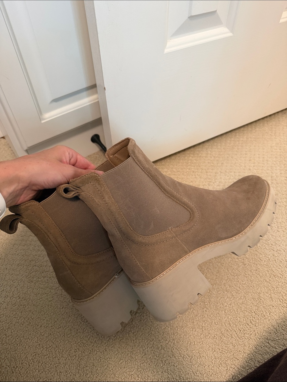 Dolce Vita Taupe Suede Chelsea Platform Booties